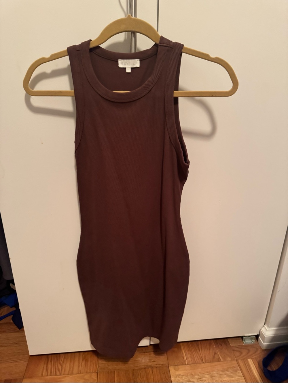 Meshki Chocolate Brown Ribbed Tank Mini Dress